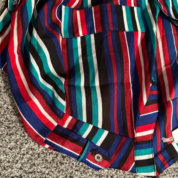 CALVIN KLEIN M Red Blue Green Candy Striped Silly Camp Shirt Epaulettes R $89 - Picture 5 of 7